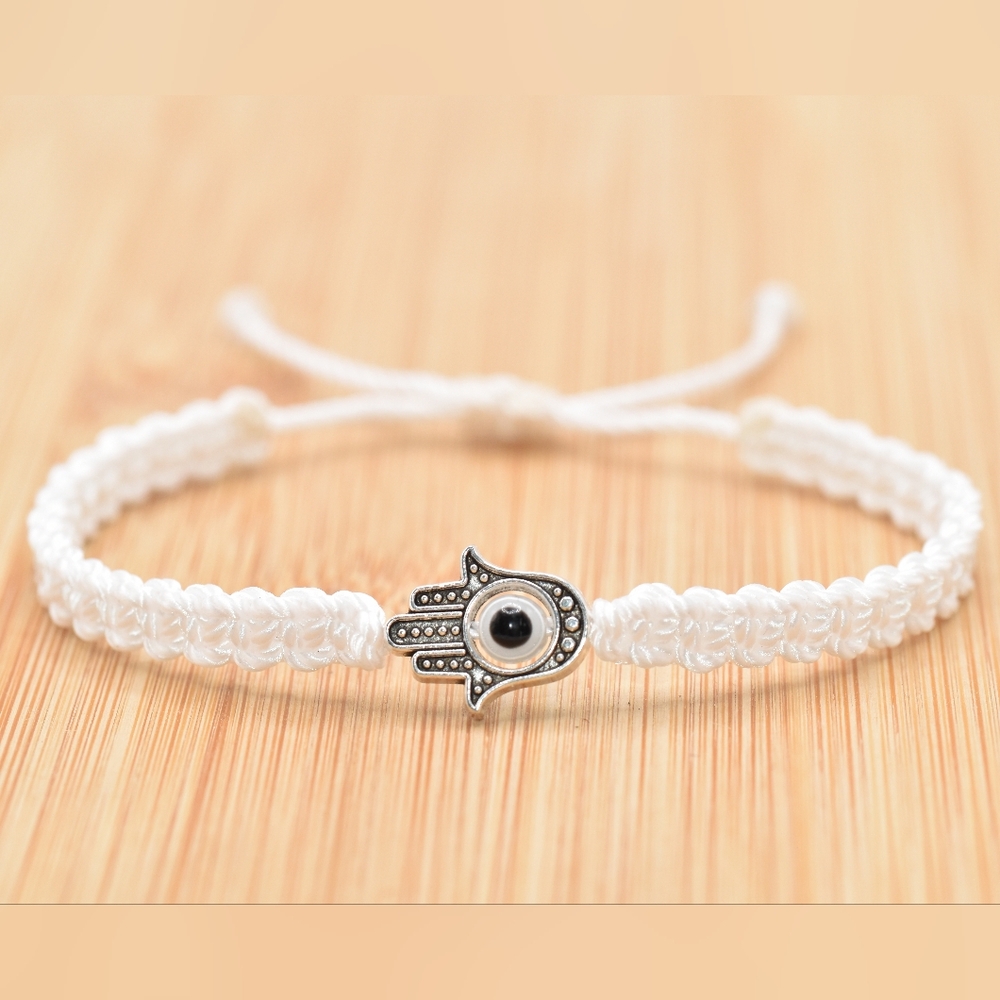 White Hamsa hand bracelet, women's jewelry, handmade bracelet, evil eye bracelet